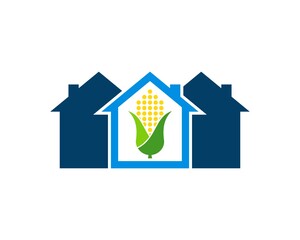 Three simple house with abstract corn inside