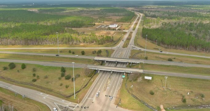 Panorama aerial view traffic line I-10 Interstate expressway near Diamondhead Mississippi US