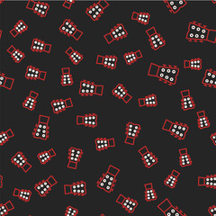 Line Guitar neck icon isolated seamless pattern on black background. Acoustic guitar. String musical instrument. Vector