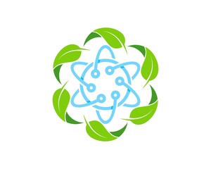 Circular nature leaf with atom symbol inside