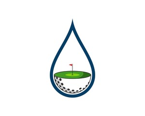 Water drop outline with golf ball and field inside