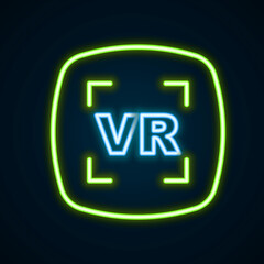 Glowing neon line Virtual reality icon isolated on black background. Futuristic VR head-up display design. Colorful outline concept. Vector
