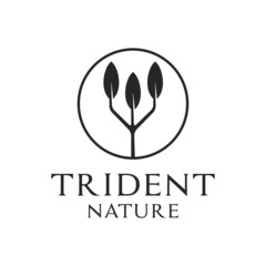 Obraz premium Trident Nature logo design. Combination of Three Spears with Leaves. Circular Trident Neptune Poseidon Triton King Spear logo design