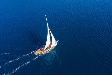 Tuinposter Classic sail boat in Mediterranean sea, aerial view   © Владимир Иванов