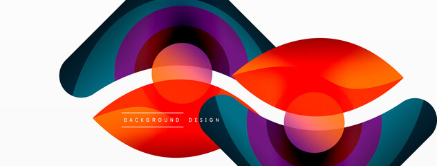 Abstract background with color geometric shapes. Beautiful minimal backdrop with round shapes circles and lines. Geometrical design. Vector illustration