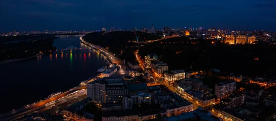 Poster Aerial night view of the the Kyiv city center at night. Top view near the Independence Maidan at Kiev, Ukraine. © ingusk