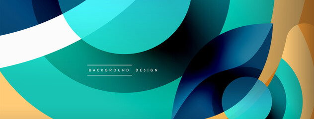 Abstract background with color geometric shapes. Beautiful minimal backdrop with round shapes circles and lines. Geometrical design. Vector illustration