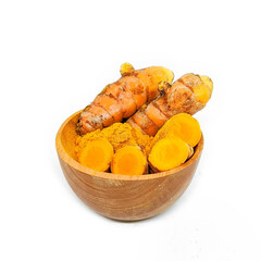 Fresh turmeric or curcuma isolated on a white background