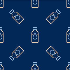 Line Oil petrol test tube icon isolated seamless pattern on blue background. Cmemistry flask and falling drop. Vector
