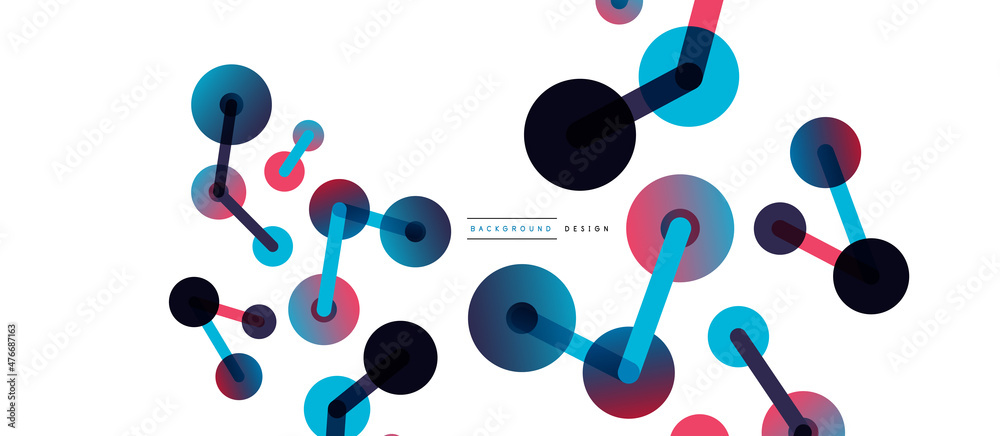Aufkleber Line points connections geometric abstract background. Circles connected by lines. Trendy techno business template for wallpaper, banner, background or landing
