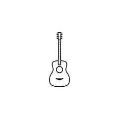 Simple silhouette acoustic guitar illustration with detailed outline concept with freet lines and accessories
