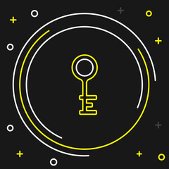 Line Old key icon isolated on black background. Colorful outline concept. Vector