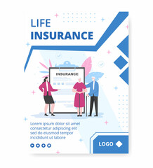 Life Insurance Poster Template Flat Design Illustration Editable of Square Background Suitable for Social media, Greeting Card or Web Internet Ads