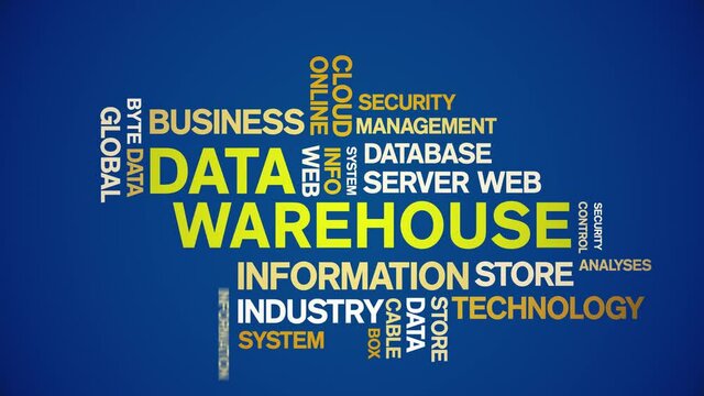 4k Data Warehouse Animated Tag Word Cloud;Text Design big data Animation typography seamless loop.