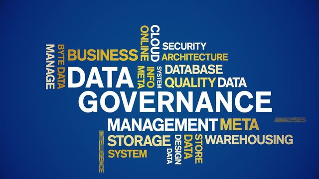 4k Data Governance Animated Tag Word Cloud;Text Design big data Animation typography seamless loop.