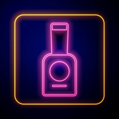 Glowing neon Bottle of nail polish icon isolated on black background. Vector