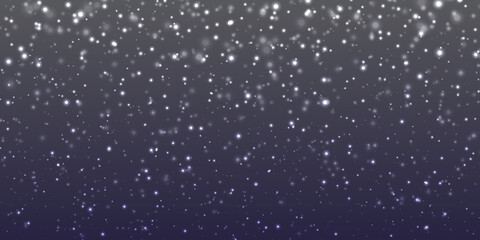 Abstract light glowing winter snow is falling randomly with space for your text and sparkle particles,Realistic elegant sparkle snowfall background for banner of winter collection decoration.