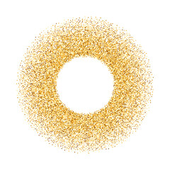 Golden glitter round frame. Gold glittering border with shiny particles