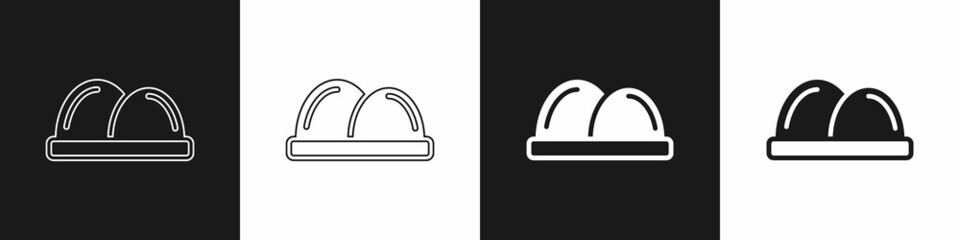 Set Sushi icon isolated on black and white background. Traditional Japanese food. Vector