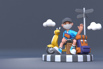 Boy Ready to travel 3d rendering illustration