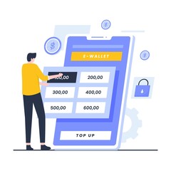 Flat design of top up electronic wallet concept. Illustration for websites, landing pages, mobile applications, posters and banners