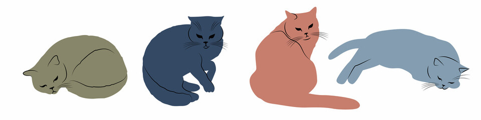 set of colorful cats