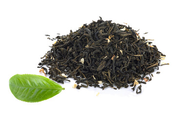  dried tea leaves isolated on white background