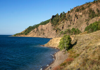 Shore of Lake Baikal. View of the Cape Skriper