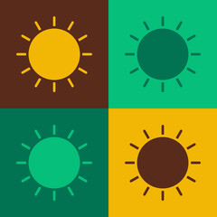 Pop art Sun icon isolated on color background. Vector