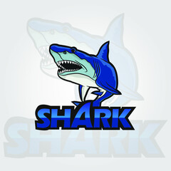 Cartoon Shark logo and mascot isolated on white background - Vector