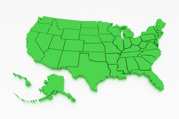 a 3D rendered map of USA in green