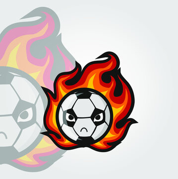 A flaming soccer, angry football ball on flying through the air