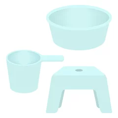 Fotobehang プラスチックの風呂桶と椅子のイラストセット © kisasage