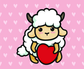 cute sheep on pink background, colorful illustration, 
kids t-shirt designs 