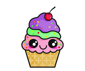 Cute cupcake vector, Birthday bakery party, cartoon, 