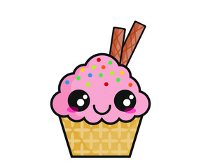 Cute cupcake vector, Birthday bakery party, cartoon, 