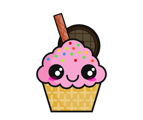 Cute cupcake vector, Birthday bakery party, cartoon, 