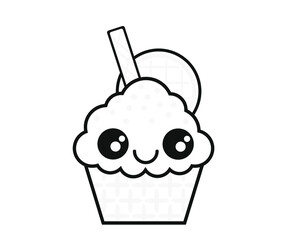 Cute cupcake vector, coloring book