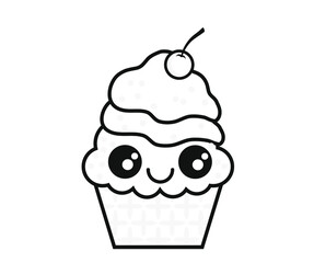 Cute cupcake vector, coloring book
