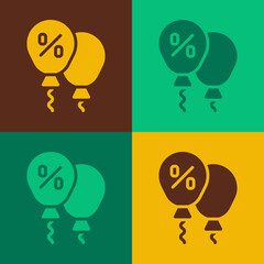 Pop art Discount percent tag icon isolated on color background. Shopping tag sign. Special offer sign. Discount coupons symbol. Vector