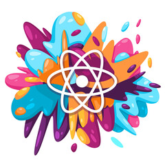 React molecular biology science atom icon in colorful splat paint liquid splashing ink splash design creative illustration