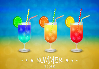 Cocktails on the beach. Vector illustration.