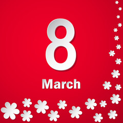 Card with paper flowers on a red background. Vector illustration.