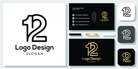 Number 12 Anniversary Celebrate Birthday with business card template - obrazy, fototapety, plakaty