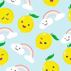 Summer seamless pattern with lemons. Sweet tropical background for textile, fabric, decorative paper. Vector illustration