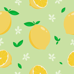 Summer seamless pattern with lemons. Sweet tropical background for textile, fabric, decorative paper. Vector illustration