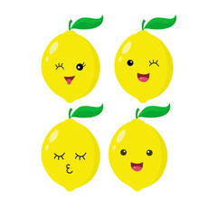 Set of cute lemon cartoon vector illustration.