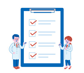 バインダーに書かれているチェックリストと医者のイラスト