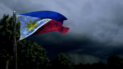 Philippines flag for day of the flag on dark storm cumulus - abstract 3D illustration