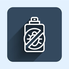 White line Spray against insects icon isolated with long shadow background. Blue square button. Vector
